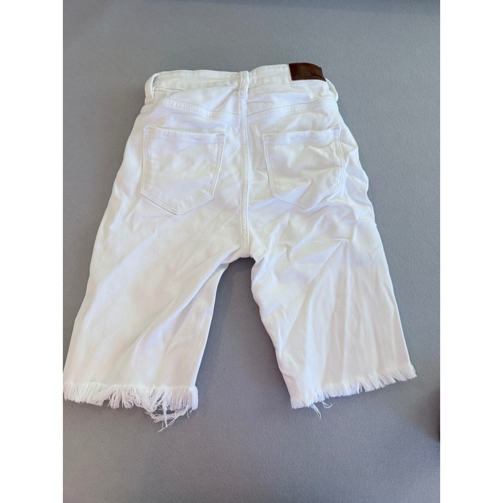 Bohme White Denim Bermuda Shorts Button Fly Distressed Frayed Hem 25 - Picture 6 of 6